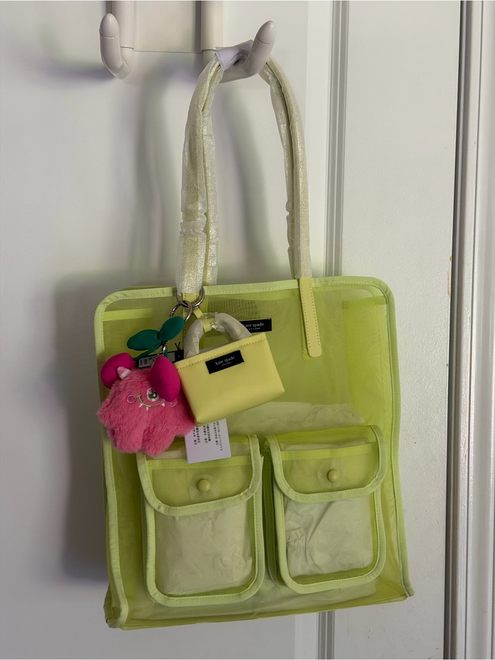 Kate Spade Breezy Neon Lime Mesh Tote Bag with Front Pockets NWT